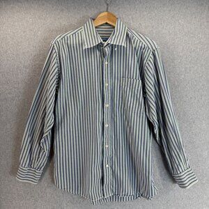 Matt‎ Totillo Mens Striped Long Sleeve Button-Up Shirt Cotton Blue Green Large